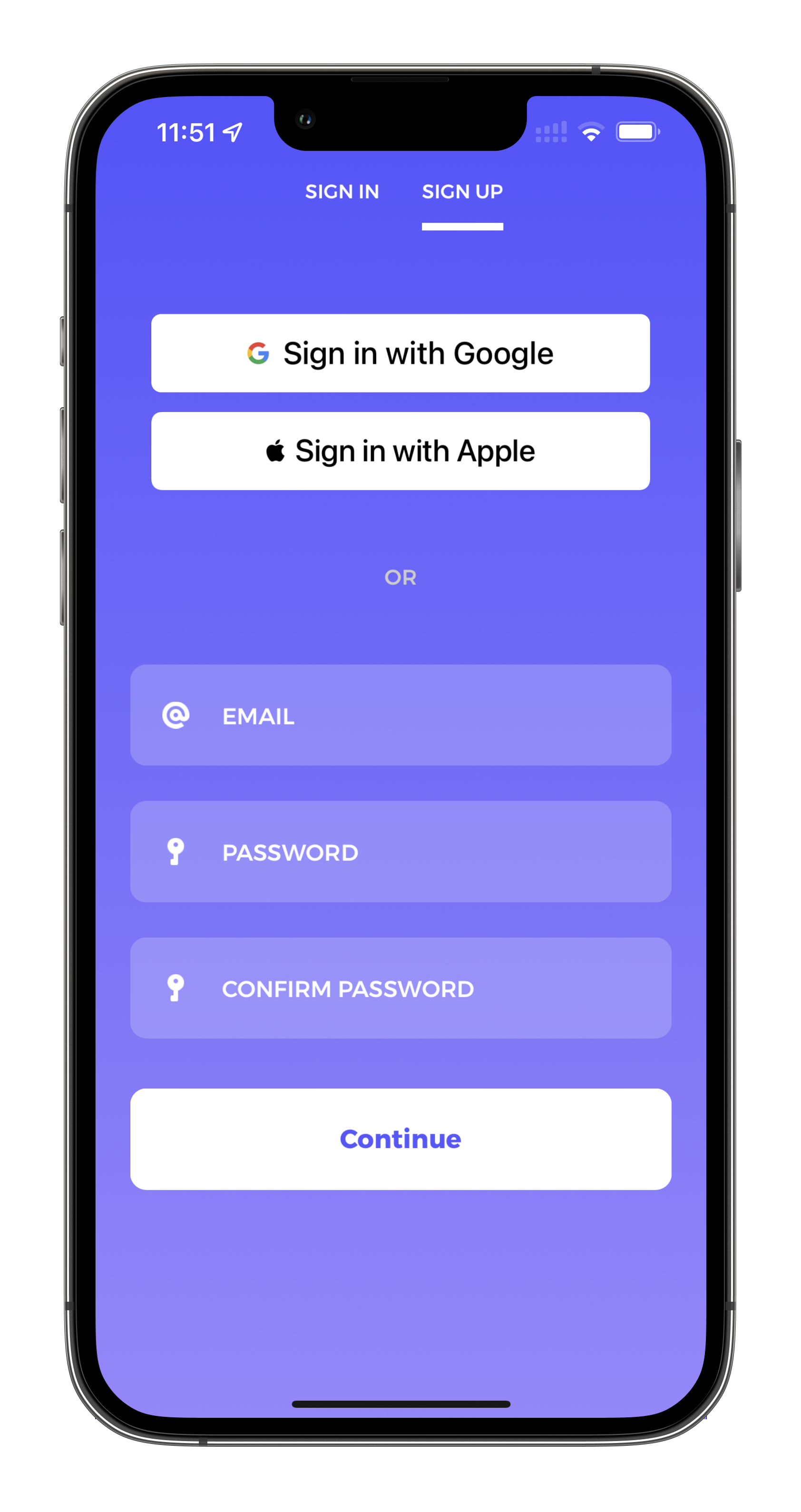 Sign-up with one tap using Google or Apple login system